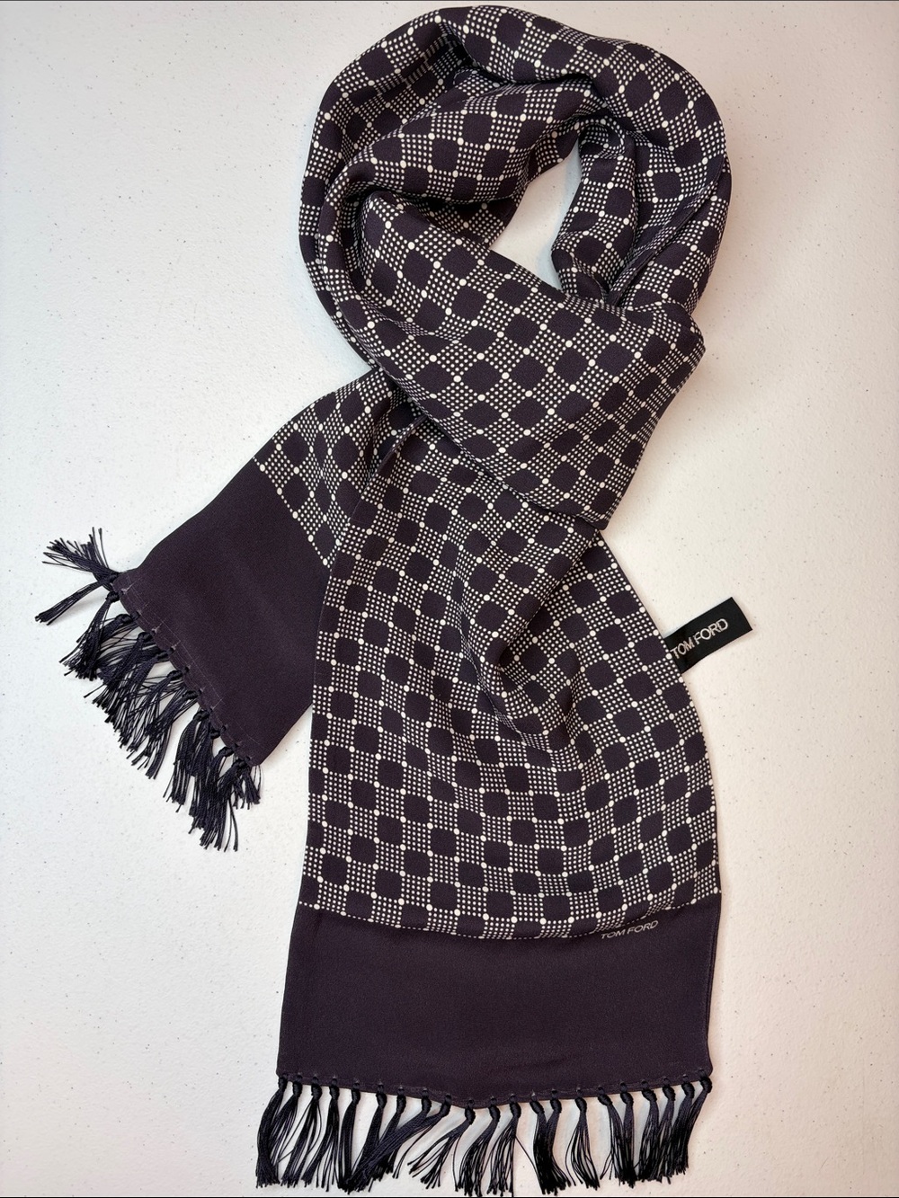 TOM FORD Dark brown/Purple Geometric Silk Evening Dress Scarf EUC